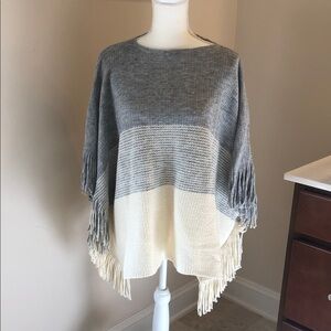 J. Jill Wearever Collection Gray and Cream Women's fringed Poncho